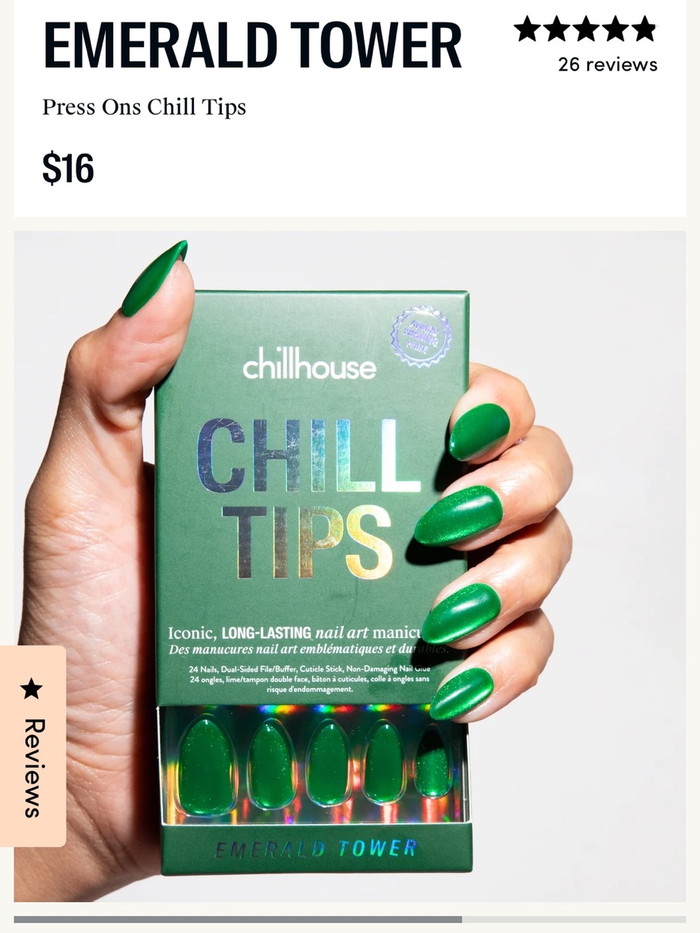Chillhouse Chill Tips Press On Nails in Round Emerald Tower